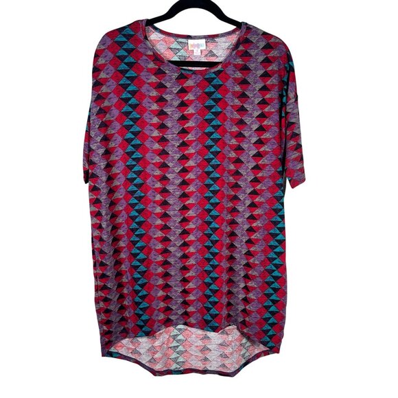 LuLaRoe IRMA Diamonds Triangles Red Black Hi-Purple Low Tunic Top Shirt SMALL S - Picture 1 of 6